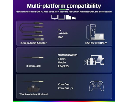 Геймерські наушники FC100 з мікрофоном для PS4/PS5, Xbox One з підсвічуванням RGB