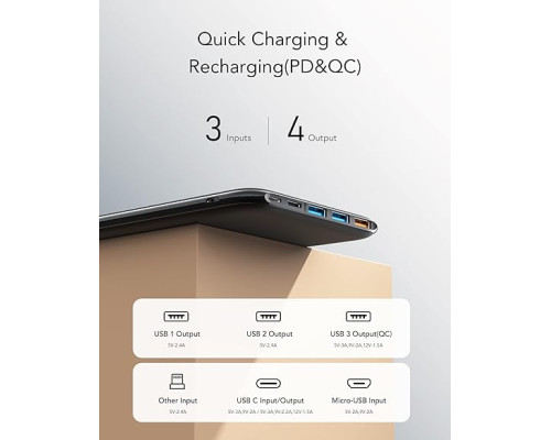 Павербанк, портативний акумулятор 26800mAh Charmast Lightning Type-C Micro USB