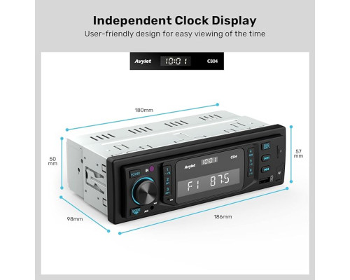 Автомобільний радіоприймач Avylet C304 RDS Bluetooth 5.0 Handsfree, дзвінки та годинник