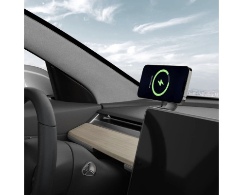 Автотримач з функцією бездротової зарядки Spigen ITT90W Onetap для Tesla Model 3 | Y | X | S Black with MagSafe