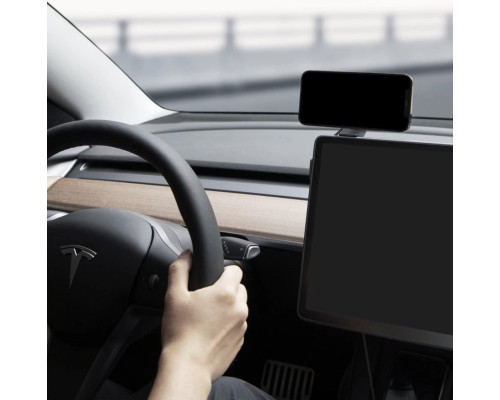 Автотримач з функцією бездротової зарядки Spigen ITT90W Onetap для Tesla Model 3 | Y | X | S Black with MagSafe
