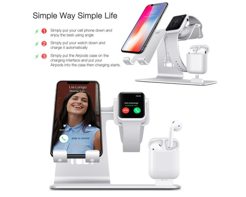 Док-станція для зарядки Bestand 3in1 для iPhone, iWatch, AirPods - срібний