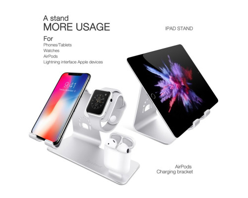 Док-станція для зарядки Bestand 3in1 для iPhone, iWatch, AirPods - срібний