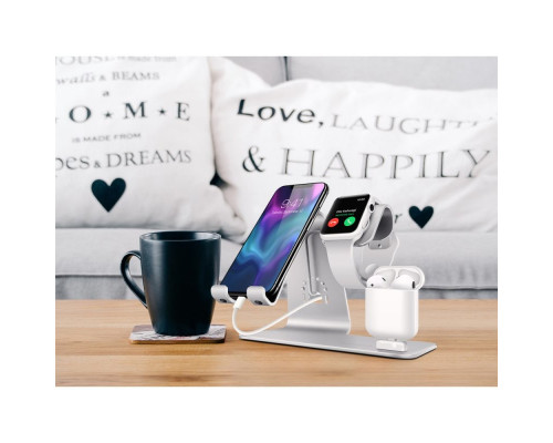 Док-станція для зарядки Bestand 3in1 для iPhone, iWatch, AirPods - срібний
