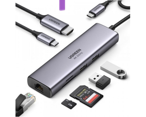 Док-станція хаб Ugreen CM512 USB Type-C-HDMI адаптер концентратор 7 в 1 100W 4K