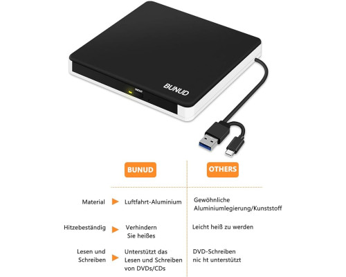Зовнішній CD-DVD-привід USB 3.0 Type-C BUNUD +/-RW оптичний привід