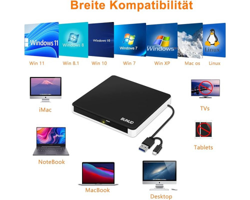 Зовнішній CD-DVD-привід USB 3.0 Type-C BUNUD +/-RW оптичний привід