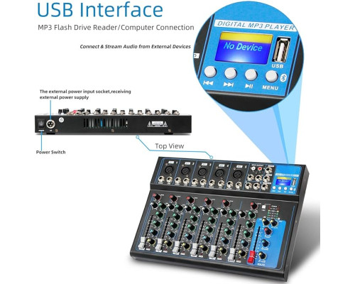 Портативний аудіомікшер 7-канальний Depusheng HT7 Bluetooth з USB MP3 для DJ