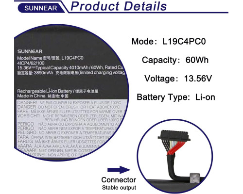 L19C4PC0 Акумулятор для ноутбука Lenovo Legion 5P-15IMH05 Legion 5-15IMH05 5-15ARH05 15,36 В 60Wh 4010mAh