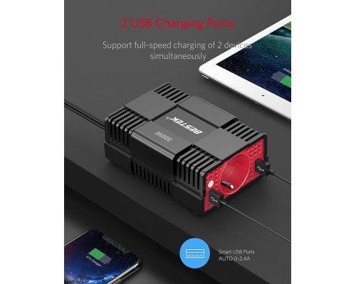 Автомобільний інвертор BESTEK MRI3013MU-SEU, Перетворювач з 12 V на 220V