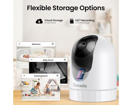 Бездротові камери Cinnado D1 2K 360° 2 шт WiFi-камери для домашньої безпеки, відеоняня