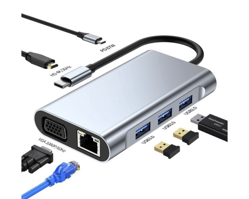 USB Type-C Hub хаб 7 в 1 (USB x3, HDMI, VGA, LAN, Type-C) Shenzhen Technology Co