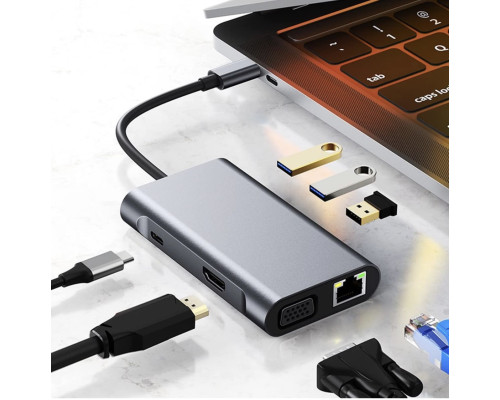 USB Type-C Hub хаб 7 в 1 (USB x3, HDMI, VGA, LAN, Type-C) Shenzhen Technology Co