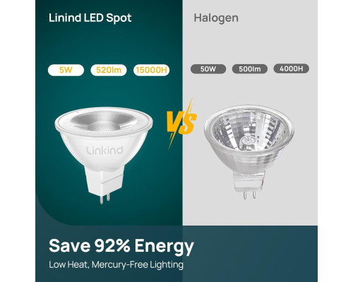 Світлодіодна лампа Linkind LED MR16 5 Вт 2700 K GU5.3 12 В 5 шт., двоконтактна лампа