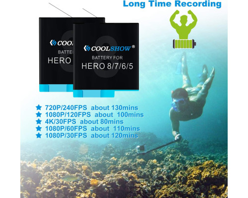 Акумулятор COOLSHOW AHDBT-801 HERO8/7/6/5 1220 мАг (2 упаковки) та потрійний зарядний пристрій