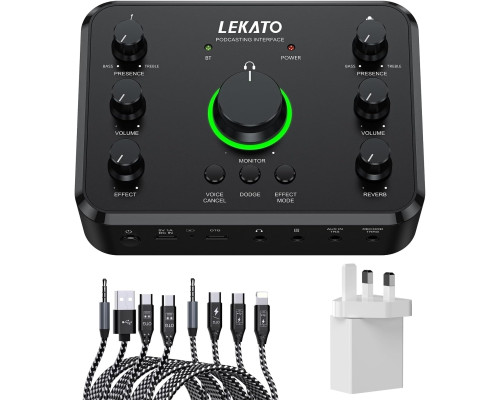 USB-аудіоінтерфейс LEKATO LP-1 для запису, потокової передачі подкастингу з портами XLR/OTG/гітара/запис/монітор