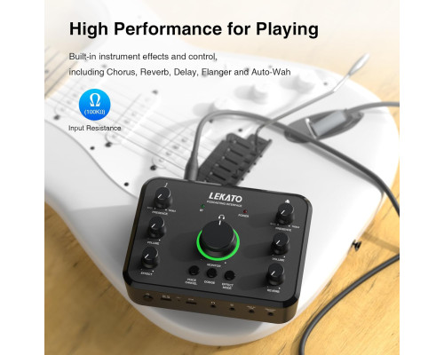 USB-аудіоінтерфейс LEKATO LP-1 для запису, потокової передачі подкастингу з портами XLR/OTG/гітара/запис/монітор