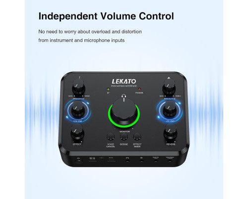 USB-аудіоінтерфейс LEKATO LP-1 для запису, потокової передачі подкастингу з портами XLR/OTG/гітара/запис/монітор