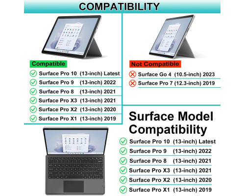 Чохол + клавіатура Arteck Microsoft Surface Pro 0, Pro 9, Pro 8, Pro X