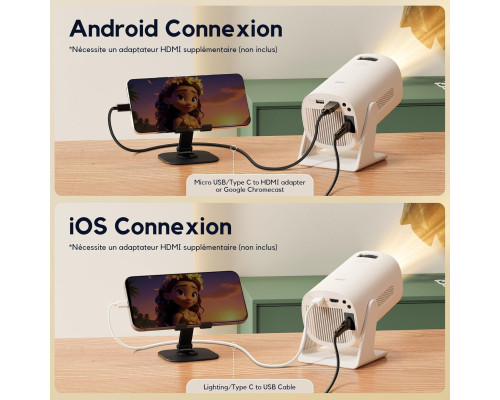 Портативний міні проектор AKIYO O3 Ultra HD 4K Bluetooth 1080P Full HD, 15000 люмен