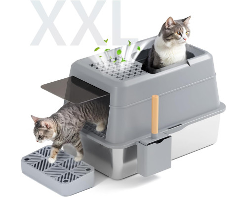 Лоток для котячого туалету FRETONBA з нержавіючої сталі XXL 26 л Сірий