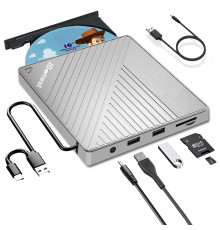 Зовнішній CD-DVD-привід USB 3.0 типу C, зовнішній із пристроєм для читання карток SD/TF, портативним записувачем RW