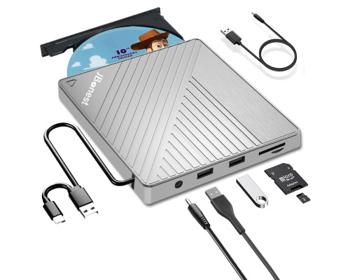 Зовнішній CD-DVD-привід USB 3.0 типу C, зовнішній із пристроєм для читання карток SD/TF, портативним записувачем RW