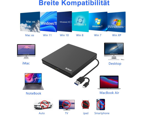 Зовнішній CD/DVD привід BUNUD USB 3.0 та Type-C
