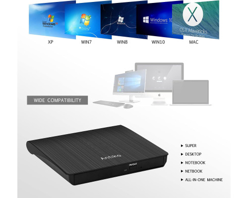 Портативний зовнішній DVD/CD-програвач Antika з USB 3.0