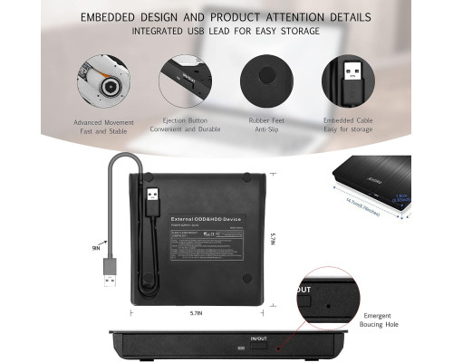 Портативний зовнішній DVD/CD-програвач Antika з USB 3.0