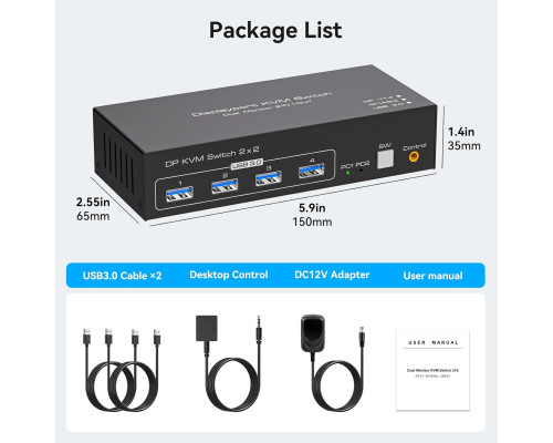 KVM-перемикач Displayport для 2 моніторів та 2 комп'ютерів