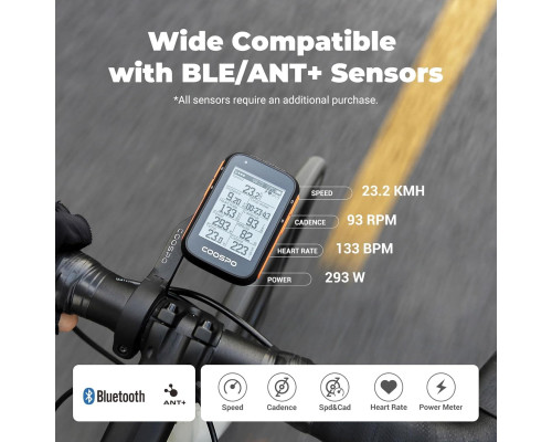 COOSPO Bike Computer Wireless GPS для велосипеда з автоматичним підсвічуванням