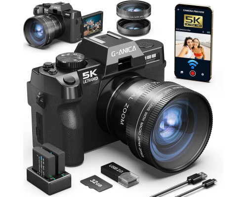 Цифрова камера 5K 48MP/60FPS для фотозйомки, відео та керуванням через WiFi та програму