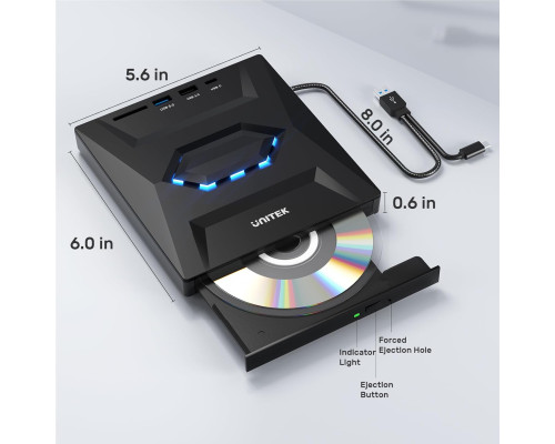 Зовнішній CD/DVD привід Unitek / портативний CD/DVD +/-RW привід/DVD-програвач із зчитувачем SD-карт
