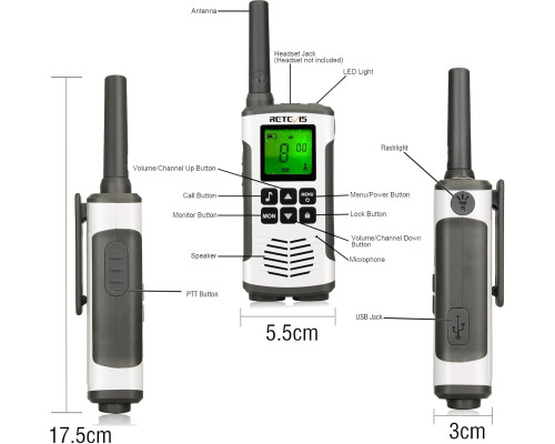 Професійна портативна рація Retevis RT45 PMR446 з USB-портом (комплект 2 шт.)