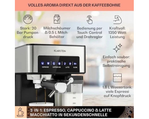 Кавоварка KLARSTEIN Arabica Comfort 1350 W 20 бар (10035655)