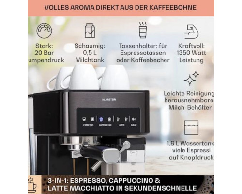 Кавоварка KLARSTEIN Arabica Comfort 1350 W 20 бар б/в (10041523)