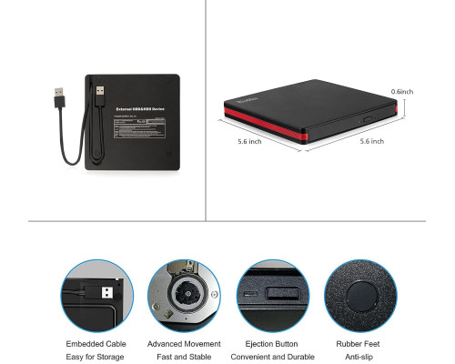 Зовнішній CD-привід Rioddas / портативний USB 3.0 CD/DVD +/-RW привід