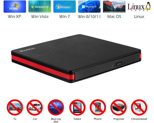 Зовнішній CD-привід Rioddas / портативний USB 3.0 CD/DVD +/-RW привід