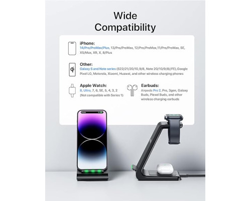Бездротова зарядна станція Intoval 3 в 1 для iPhone