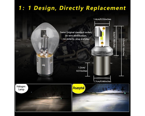 Світлодіодна фара Asasytal S2 Ba20d / світлодіодна лампа для фар мотоцикла DC12V/24V 20W (комплект 2 шт.)