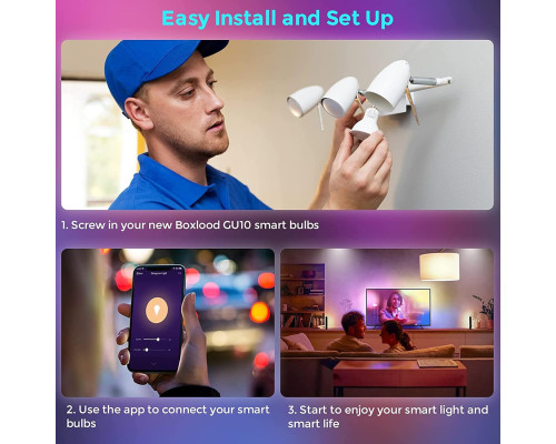 Комплект із 4 інтелектуальних WiFi-ламп Boxlood GU10 з регульованою яскравістю