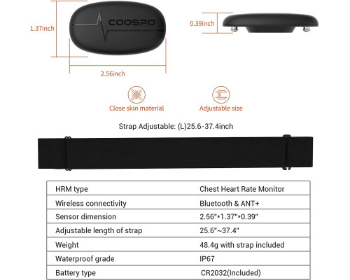 Нагрудний пульсометр COOSPO H6 з Bluetooth 4.0 ANT+ IP67 / датчик серцевого ритму Peloton Polar DDP Yoga Map My Ride