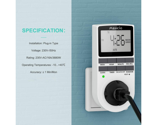 Розетка з цифровим таймером Maxcio (16A/3680W) 2 шт