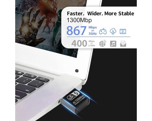 Адаптер USB WLAN AC1300 (до 867 Мбіт/с 5 ГГц, 400 Мбіт/с 2,4 ГГц)