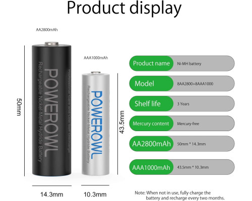 Акумуляторні батарейки POWEROWL AA+AAA (16 шт)