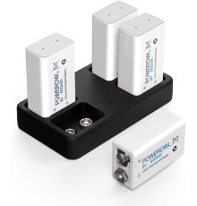 Акумуляторні батареї POWEROWL 9V 600mAh із зарядним пристроєм (4 шт)