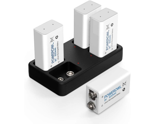 Акумуляторні батареї POWEROWL 9V 600mAh із зарядним пристроєм (4 шт)