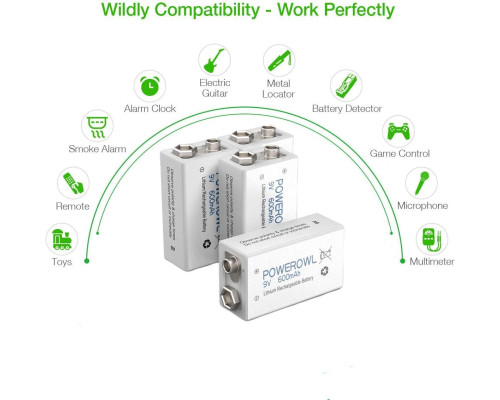 Акумуляторні батареї POWEROWL 9V 600mAh із зарядним пристроєм (4 шт)