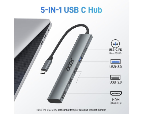 Концентратор Acer 5 в 1 USB C з 4K HDMI 15 см